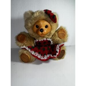 1992 William Tung Wood Face &‎ Paws Biege Plush Teddy Bear Stuffed Animal 10”